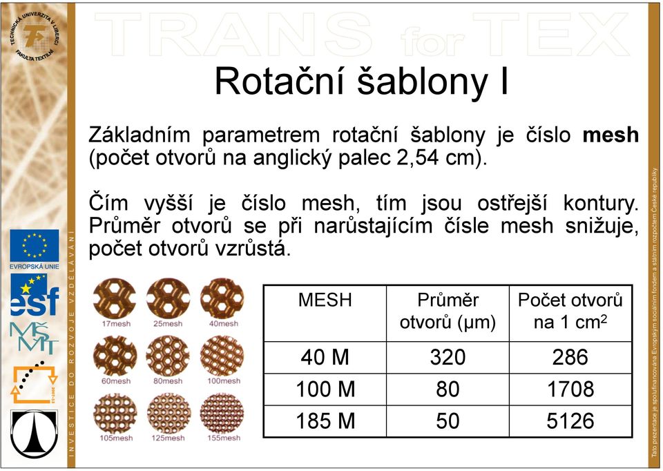 Čím vyšší je číslo mesh, tím jsou ostřejší kontury.