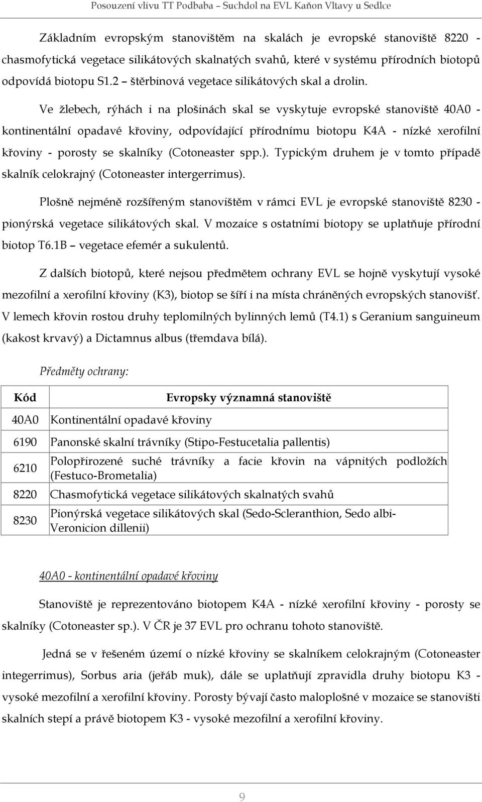 Ve žlebech, rýhách i na plošinách skal se vyskytuje evropské stanoviště 40A0 - kontinentální opadavé křoviny, odpovídající přírodnímu biotopu K4A - nízké xerofilní křoviny - porosty se skalníky