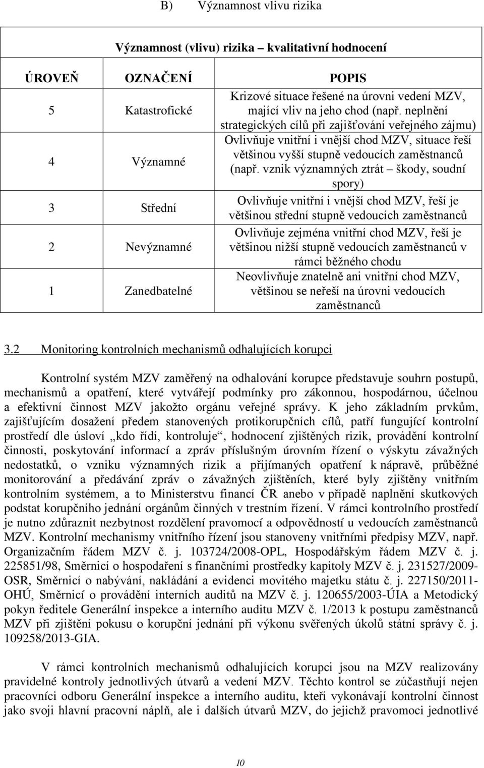 vznik významných ztrát škody, soudní spory) 3 Střední Ovlivňuje vnitřní i vnější chod MZV, řeší je většinou střední stupně vedoucích zaměstnanců 2 Nevýznamné Ovlivňuje zejména vnitřní chod MZV, řeší