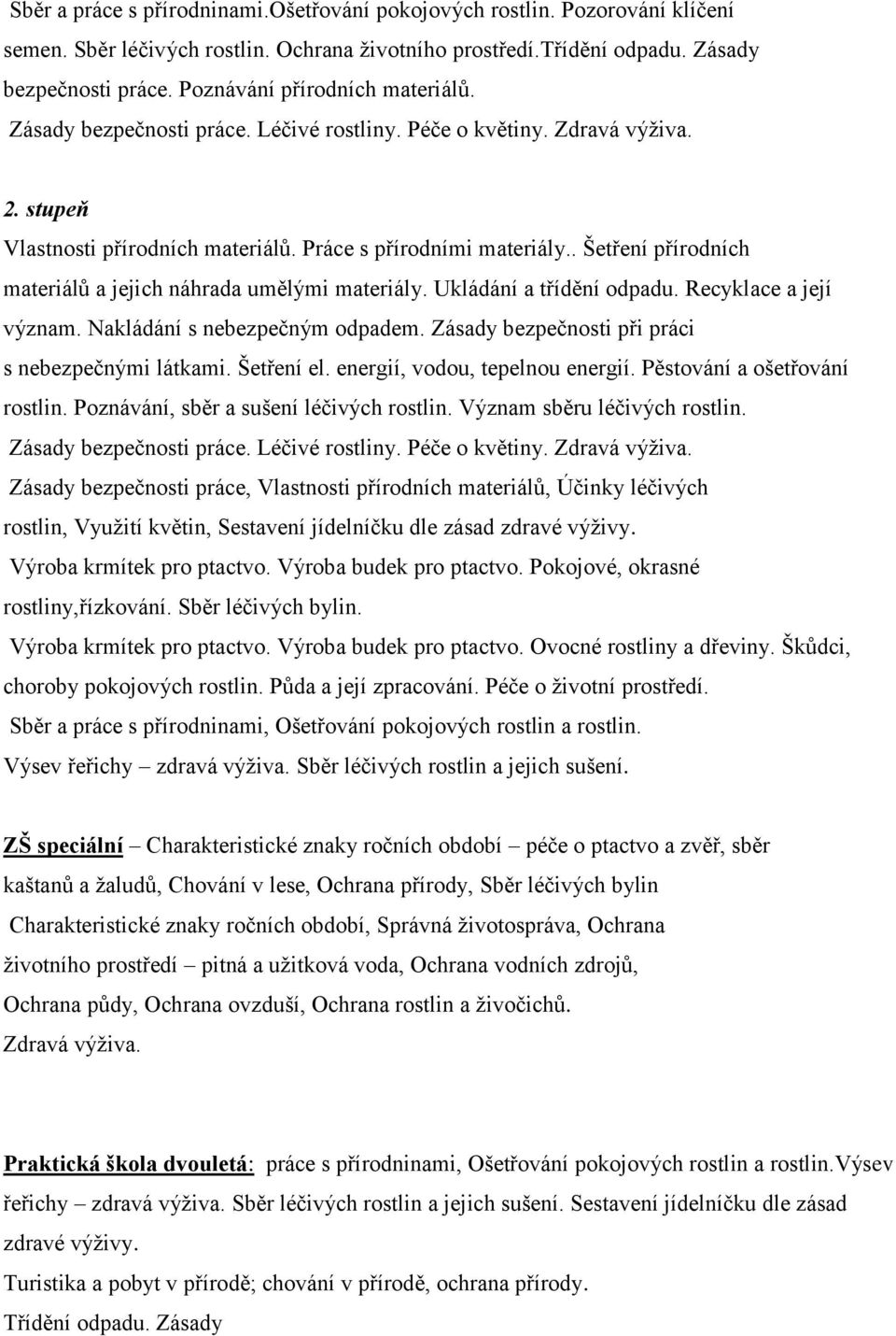 . Šetření přírodních materiálů a jejich náhrada umělými materiály. Ukládání a třídění odpadu. Recyklace a její význam. Nakládání s nebezpečným odpadem.