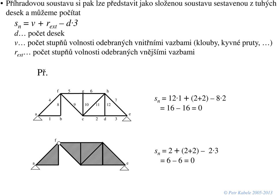 (klouby, kyvné pruty, ) r ext počet stupňů volnosti odebraných vnějšími vazbami Př.