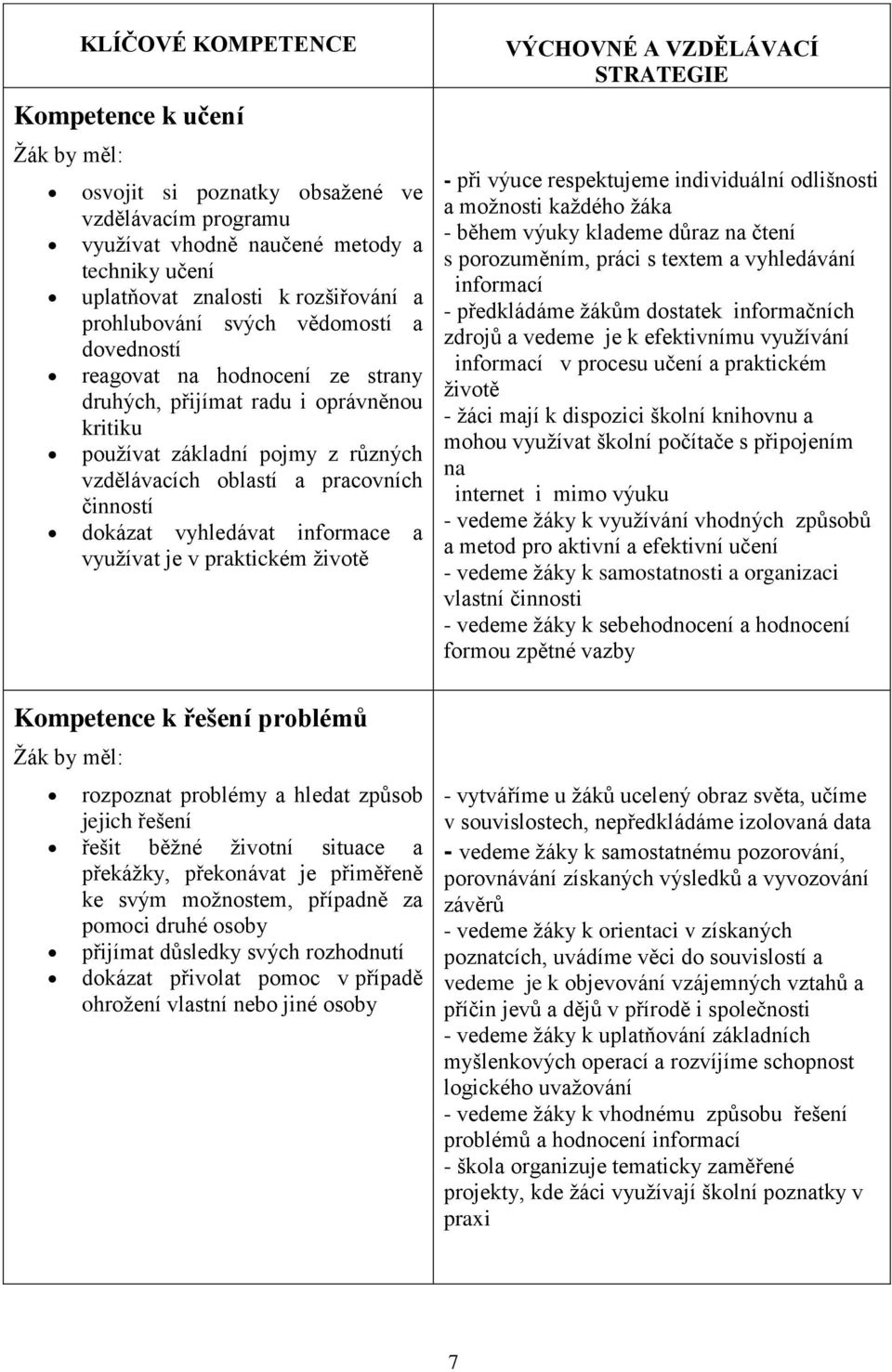 vyhledávat informace a využívat je v praktickém životě Kompetence k řešení problémů Žák by měl: rozpoznat problémy a hledat způsob jejich řešení řešit běžné životní situace a překážky, překonávat je