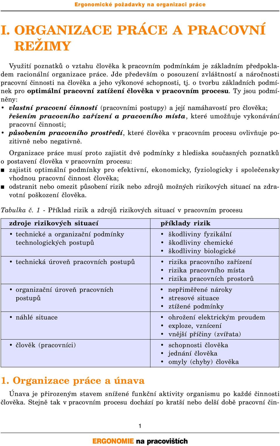 o tvorbu základních podmínek pro optimální pracovní zatížení člověka v pracovním procesu.