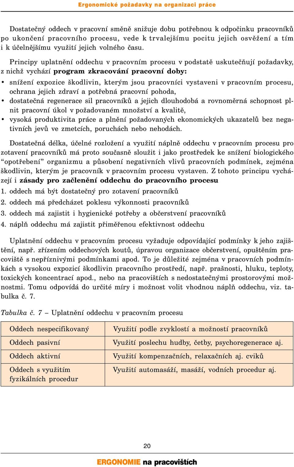 pracovním procesu, ochrana jejich zdraví a potřebná pracovní pohoda, dostatečná regenerace sil pracovníků a jejich dlouhodobá a rovnoměrná schopnost plnit pracovní úkol v požadovaném množství a