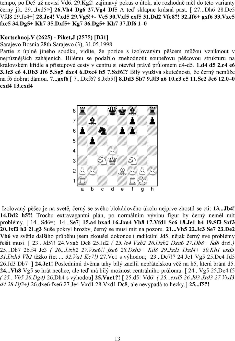 Df6 1 0 Kortschnoj,V (2625) - Piket,J (2575) [D31] Sarajevo Bosnia 28th Sarajevo (3), 31.05.