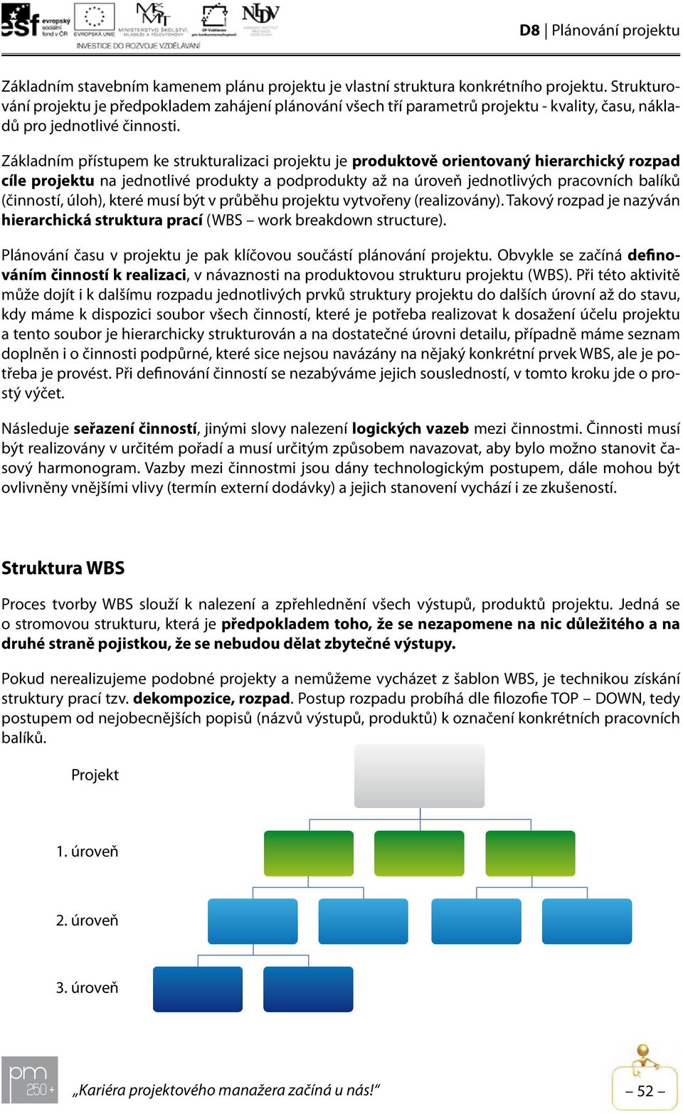 Základním přístupem ke strukturalizaci projektu je produktově orientovaný hierarchický rozpad cíle projektu na jednotlivé produkty a podprodukty až na úroveň jednotlivých pracovních balíků (činností,