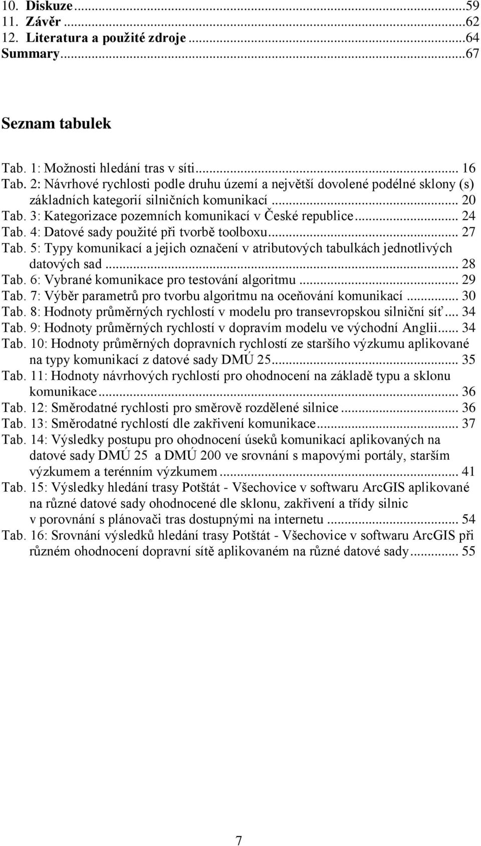 4: Datové sady pouţité při tvorbě toolboxu... 27 Tab. 5: Typy komunikací a jejich označení v atributových tabulkách jednotlivých datových sad... 28 Tab. 6: Vybrané komunikace pro testování algoritmu.