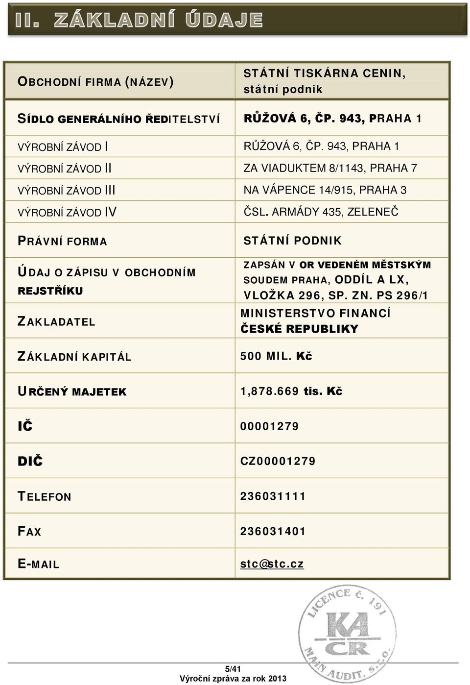 ARMÁDY 435, ZELENEČ PRÁVNÍ FORMA ÚDAJ O ZÁPISU V OBCHODNÍM REJSTŘÍKU ZAKLADATEL ZÁKLADNÍ KAPITÁL STÁTNÍ PODNIK ZAPSÁN V OR VEDENÉM MĚSTSKÝM SOUDEM PRAHA,