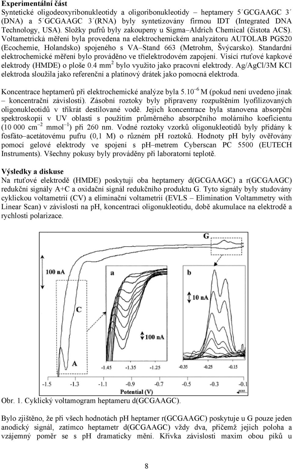 Voltametrická měření byla provedena na elektrochemickém analyzátoru AUTOLAB PGS20 (Ecochemie, Holandsko) spojeného s VA Stand 663 (Metrohm, Švýcarsko).