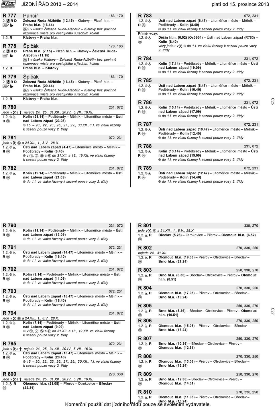 15) 1 v úseku Klatovy Železná Ruda-Alžbětín bez povinné rezervace místa pro cestujícího s jízdním kolem Praha hl.n. Klatovy R 779 Špičák 183, 170 2 Železná Ruda-Alžbětín (16.45) Klatovy Plzeň hl.n. Praha hl.n. (20.