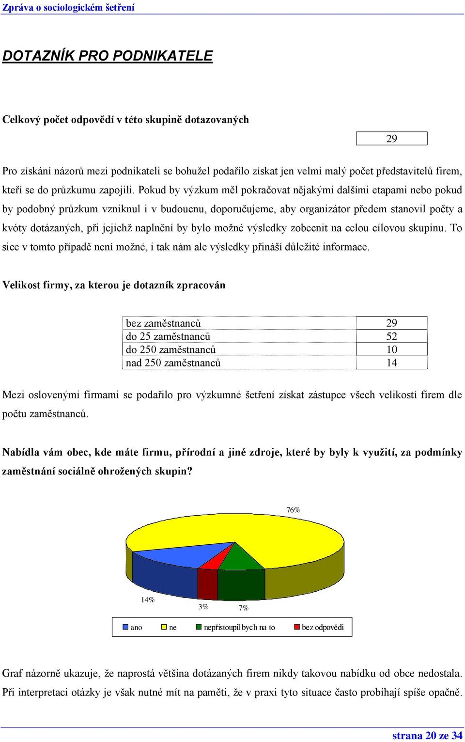 Pokud by výzkum měl pokračovat nějakými dalšími etapami nebo pokud by podobný průzkum vzniknul i v budoucnu, doporučujeme, aby organizátor předem stanovil počty a kvóty dotázaných, při jejichž