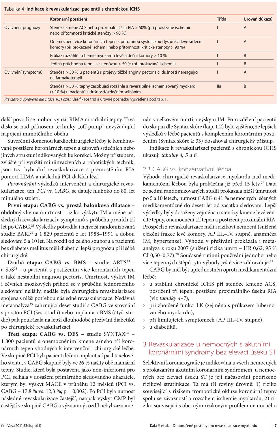 kritické stenózy > 90 %) Průkaz rozsáhlé ischemie myokardu levé srdeční komory > 10 % I B Jediná průchodná tepna se stenózou > 50 % (při prokázané ischemii) I B Stenóza > 50 % u pacientů s projevy