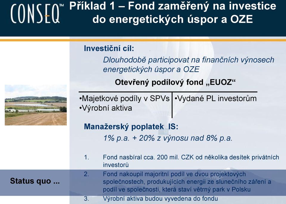 .. 1. Fond nasbíral cca. 200 mil. CZK od několika desítek privátních investorů 2.