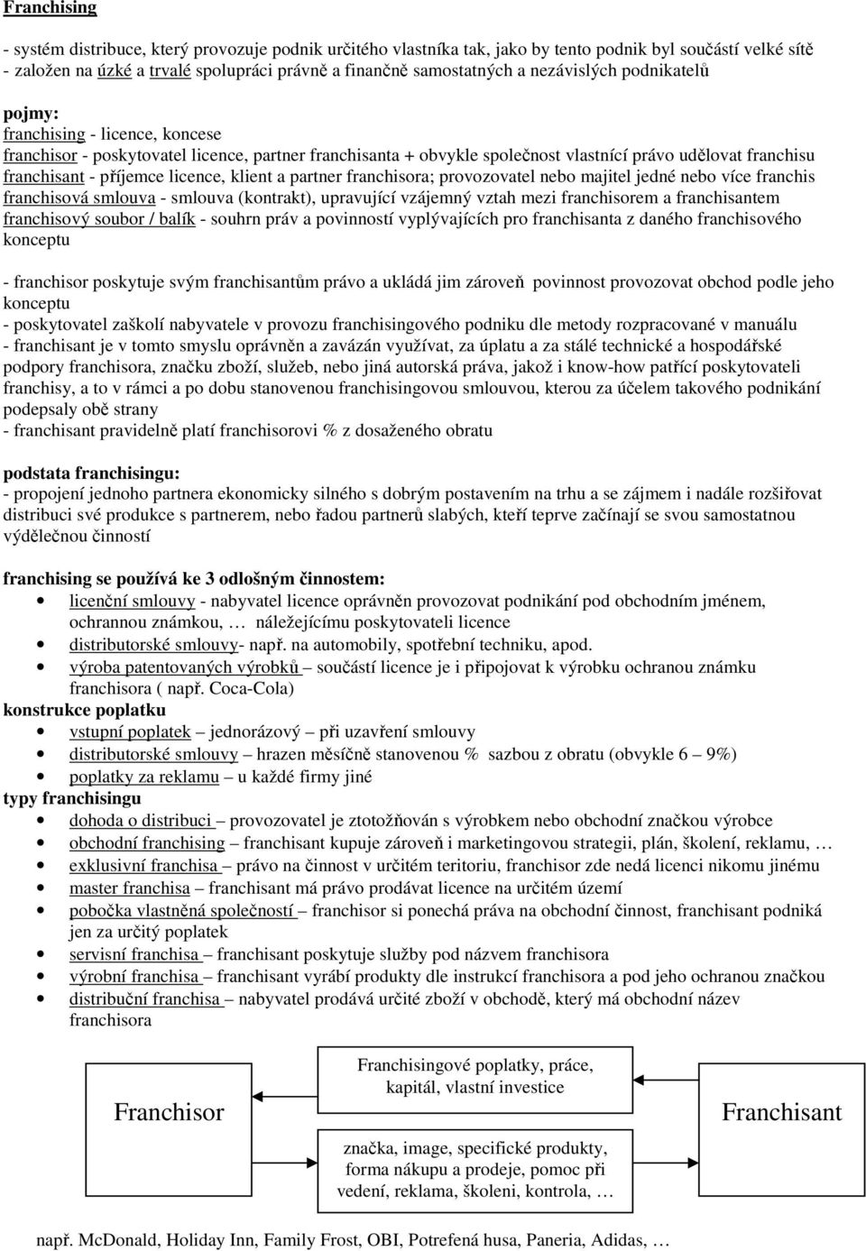 licence, klient a partner franchisora; provozovatel nebo majitel jedné nebo více franchis franchisová smlouva - smlouva (kontrakt), upravující vzájemný vztah mezi franchisorem a franchisantem