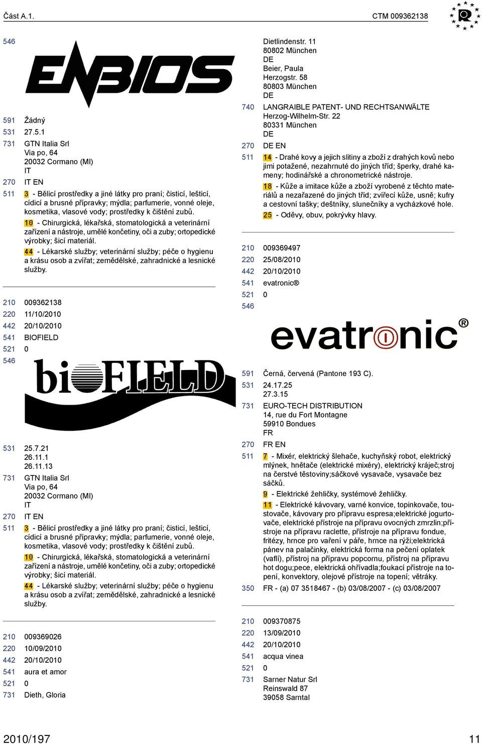 1 GTN Italia Srl Via po, 64 232 Cormano (MI) EN 3 - Bělicí prostředky a jiné látky pro praní; čisticí, lešticí, cídicí a brusné přípravky; mýdla; parfumerie, vonné oleje, kosmetika, vlasové vody;