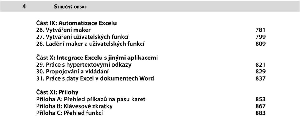 Ladění maker a uživatelských funkcí 809 Část X: Integrace Excelu s jinými aplikacemi 29.