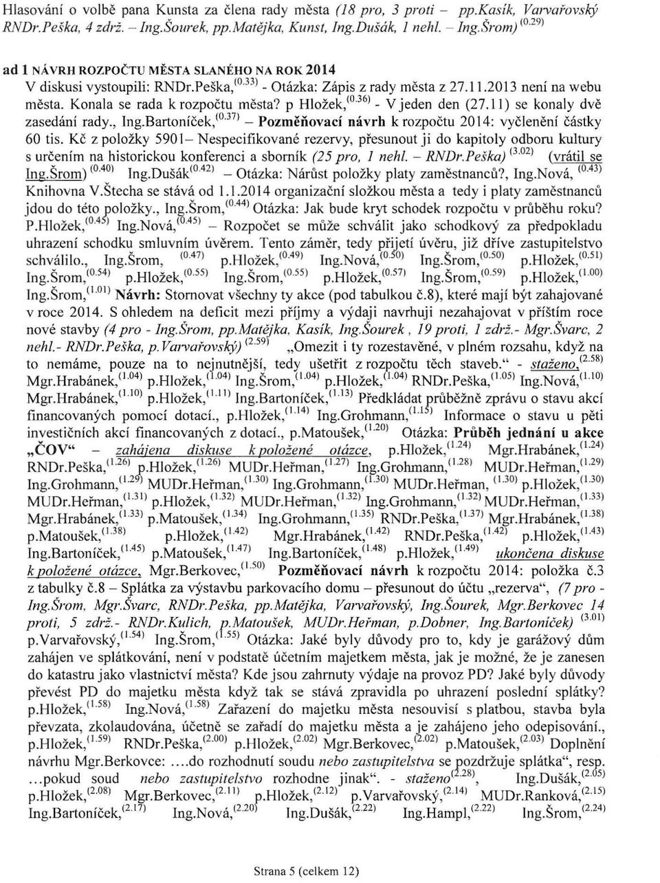 2013 není na webu města. Konala se rada k rozpočtu města? p Hložek,< 0 6.3 J - V jeden den (27.11) se konaly dvě zasedání rady., lng.