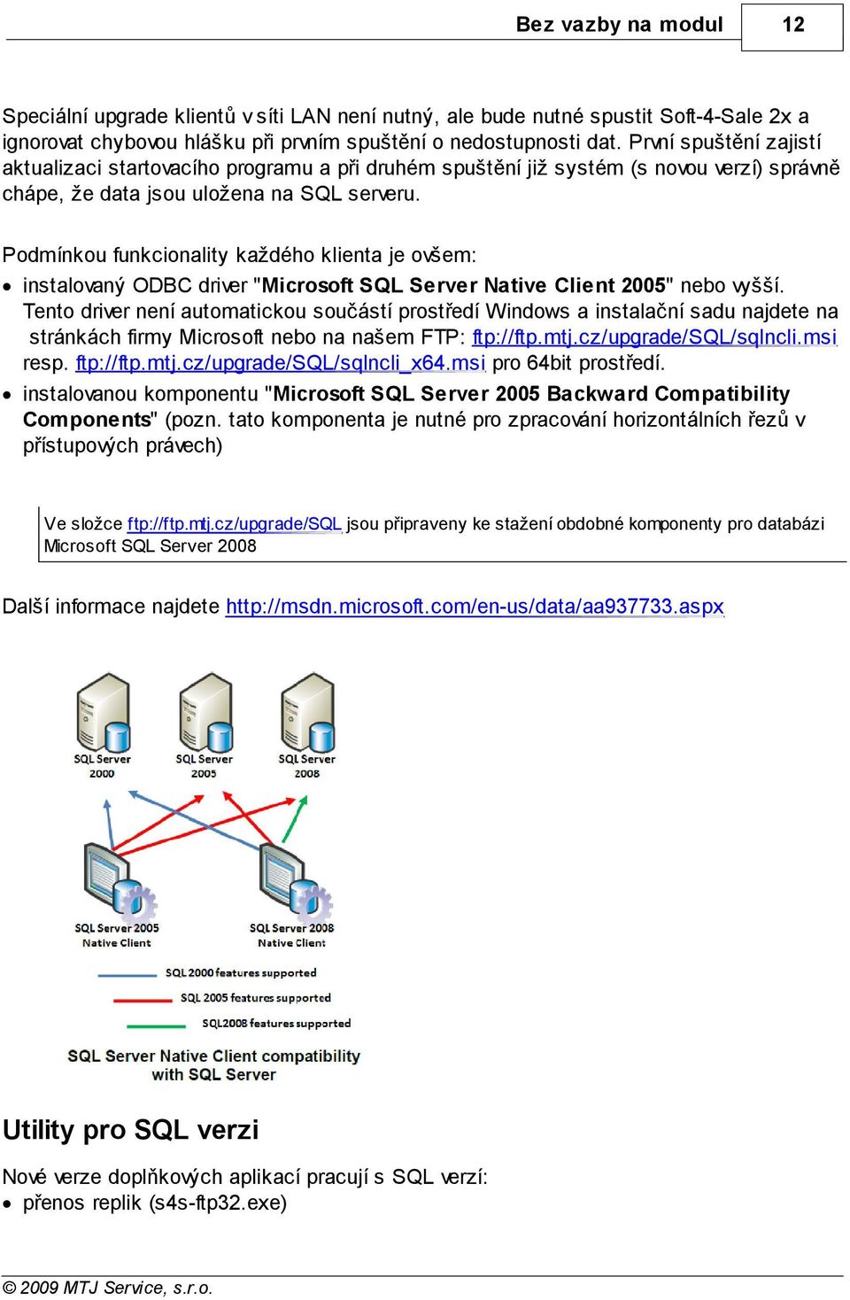 Podmínkou funkcionality každého klienta je ovšem: instalovaný ODBC driver "Microsoft SQL Server Native Client 2005" nebo vyšší.