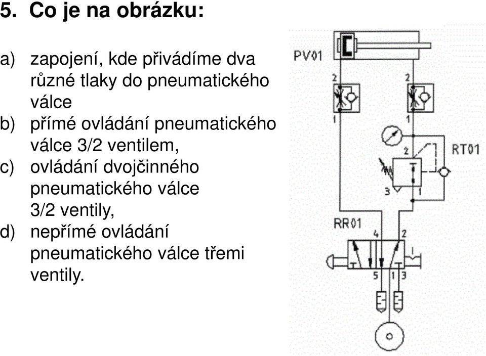 válce 3/2 ventilem, c) ovládání dvojčinného pneumatického