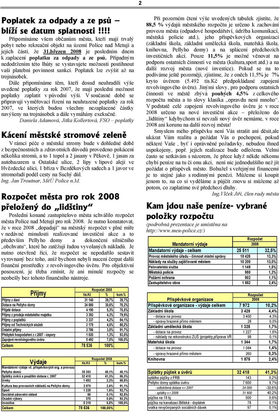 Poplatek lze zvýšit až na trojnásobek. Dále připomínáme těm, kteří dosud neuhradili výše uvedené poplatky za rok 2007, že mají poslední možnost poplatky zaplatit v původní výši.