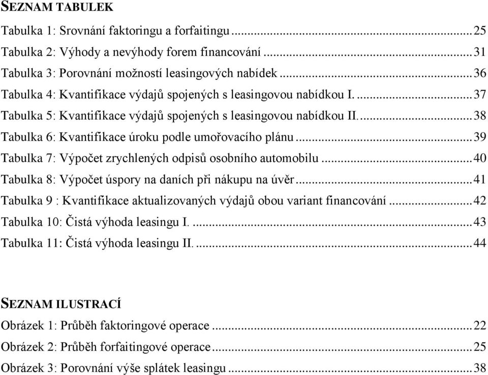 ... 38 Tabulka 6: Kvantifikace úroku podle umořovacího plánu... 39 Tabulka 7: Výpočet zrychlených odpisů osobního automobilu... 40 Tabulka 8: Výpočet úspory na daních při nákupu na úvěr.