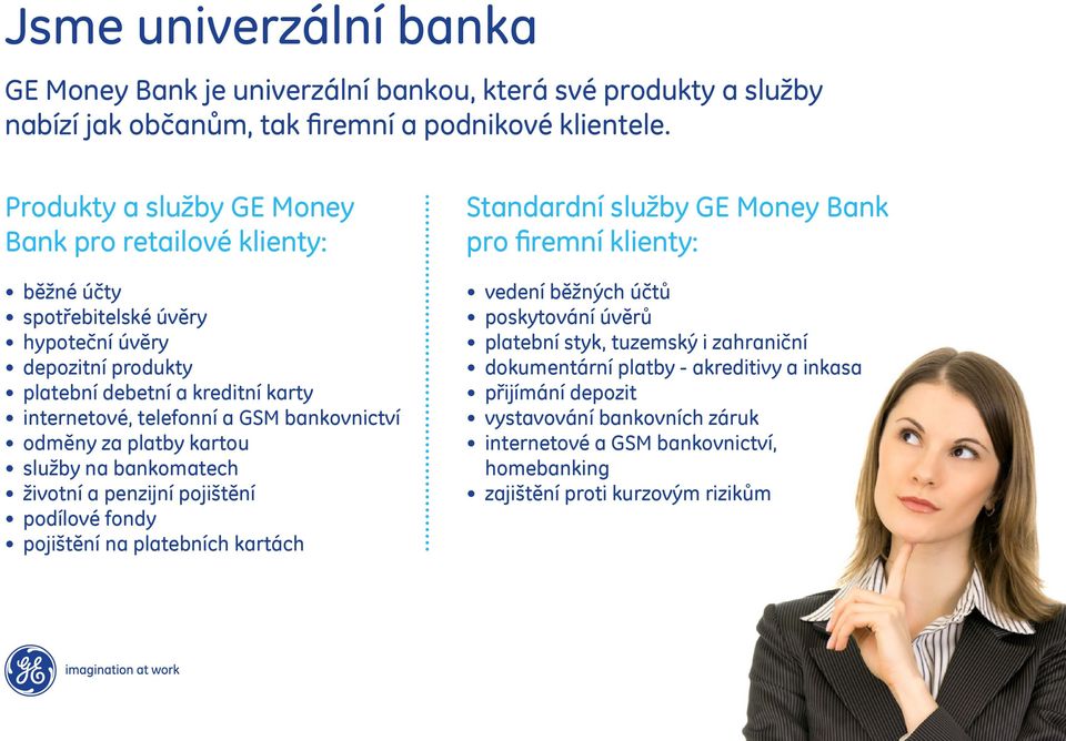 bankovnictví odměny za platby kartou služby na bankomatech životní a penzijní pojištění podílové fondy pojištění na platebních kartách Standardní služby GE Money Bank pro firemní klienty: