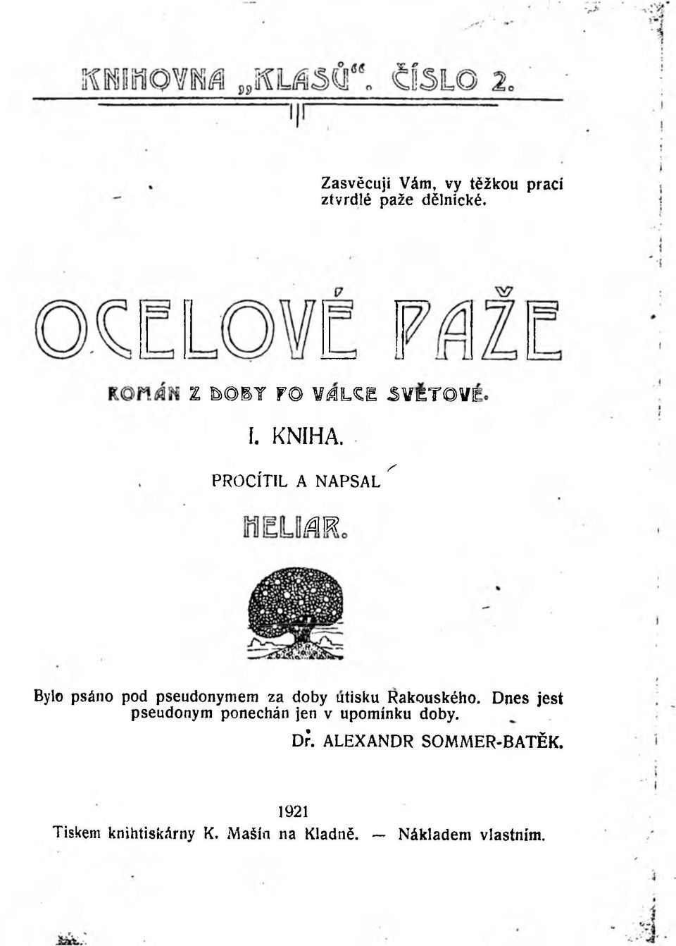 PROCÍTIL A NAPSAL ^ á lm Bylo psáno pod pseudonymem za doby utisku