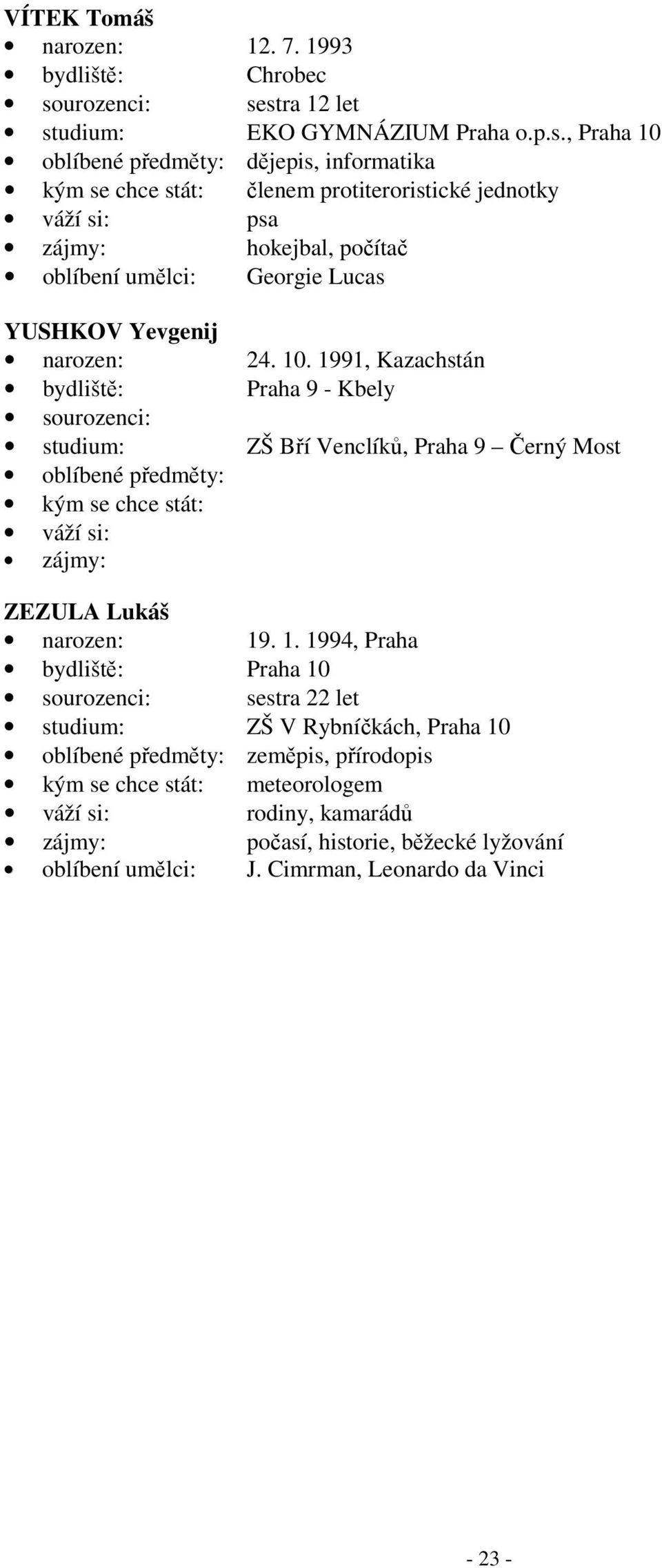 počítač oblíbení umělci: Georgie Lucas YUSHKOV Yevgenij narozen: 24. 10.