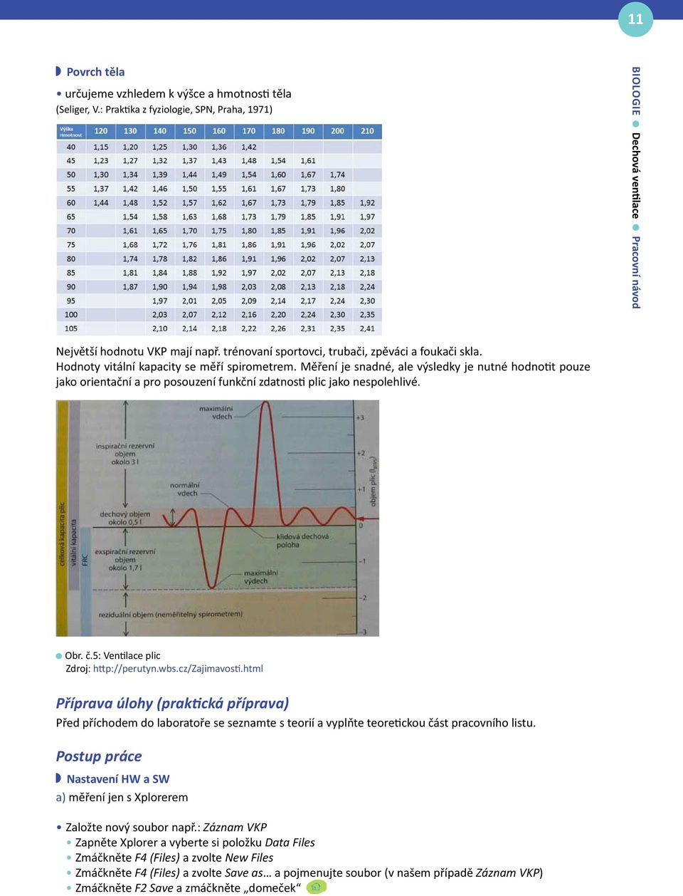 Měření je snadné, ale výsledky je nutné hodnotit pouze jako orientační a pro posouzení funkční zdatnosti plic jako nespolehlivé. Obr. č.5: Ventilace plic Zdroj: http://perutyn.wbs.cz/zajimavosti.