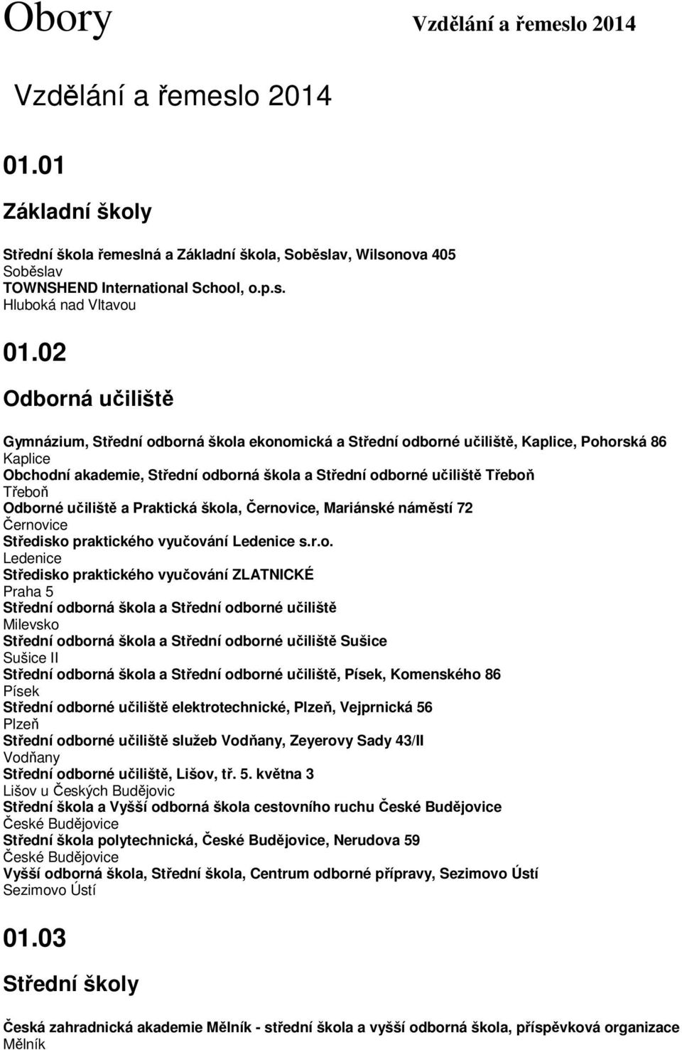 02 Odborná učiliště Gymnázium, Střední odborná škola ekonomická a Střední odborné učiliště, Kaplice, Pohorská 86 Kaplice Obchodní akademie, Střední odborná škola a Střední odborné učiliště Odborné