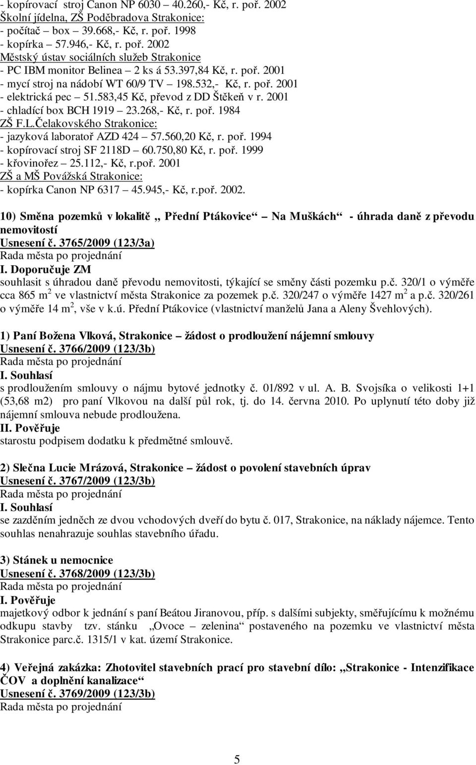 L.Čelakovského Strakonice: - jazyková laboratoř AZD 424 57.560,20 Kč, r. poř. 1994 - kopírovací stroj SF 2118D 60.750,80 Kč, r. poř. 1999 - křovinořez 25.112,- Kč, r.poř. 2001 ZŠ a MŠ Povážská Strakonice: - kopírka Canon NP 6317 45.