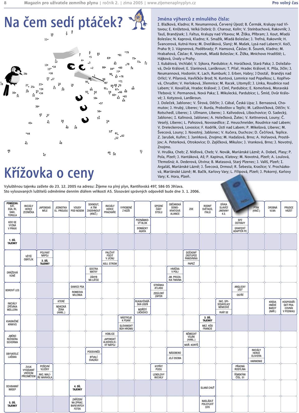 Pro volný čas Jména výherců z minulého čísla: I. Blažková, Kladno; R. Neumannová, Červený Újezd; B. Čermák, Kralupy nad Vltavou; E. Knížetová, Velká Dobrá; D. Charouz, Kolín; V.