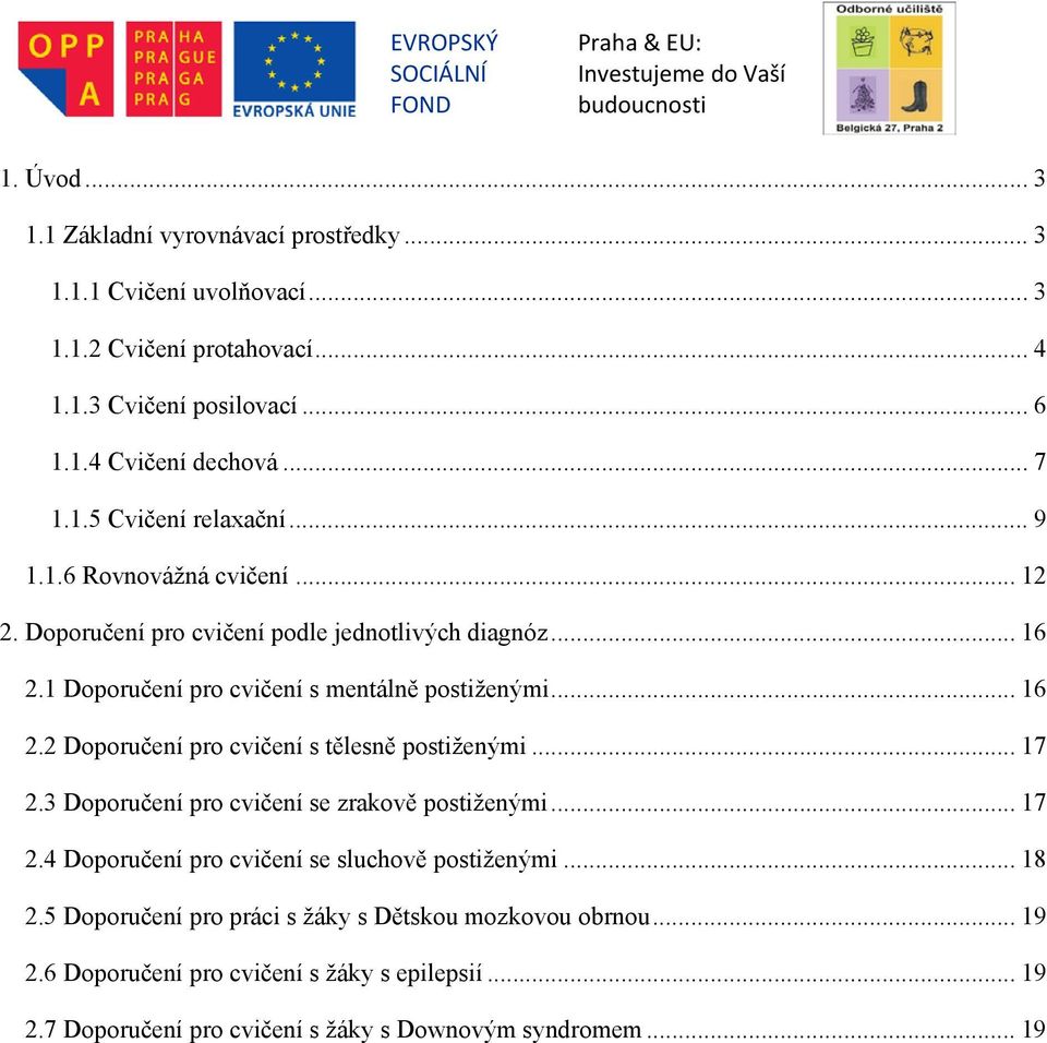 .. 17 2.3 Doporučení pro cvičení se zrakově postiženými... 17 2.4 Doporučení pro cvičení se sluchově postiženými... 18 2.