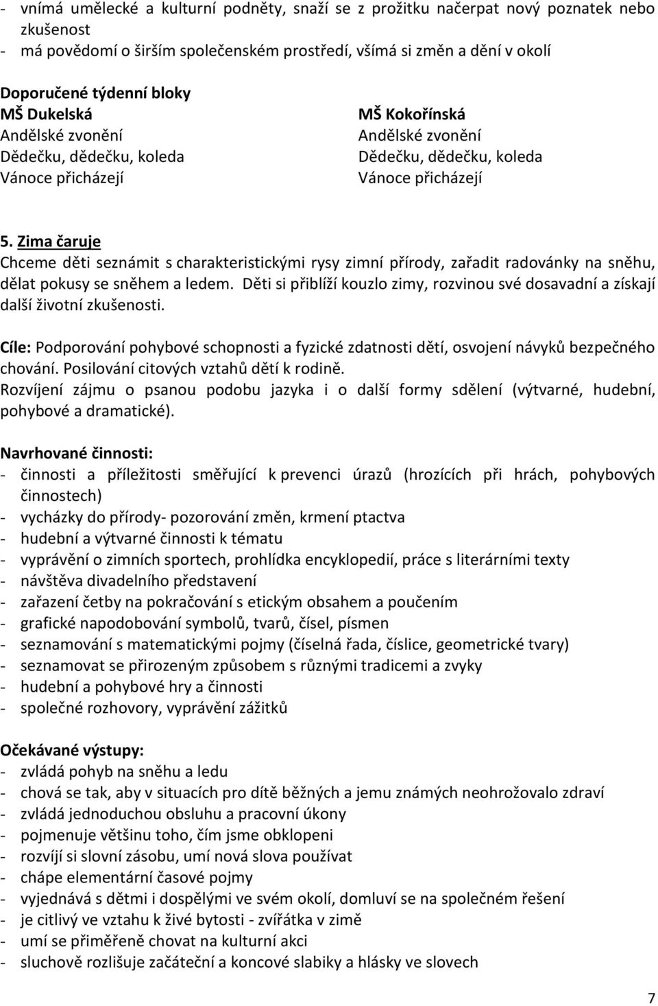 Zima čaruje Chceme děti seznámit s charakteristickými rysy zimní přírody, zařadit radovánky na sněhu, dělat pokusy se sněhem a ledem.