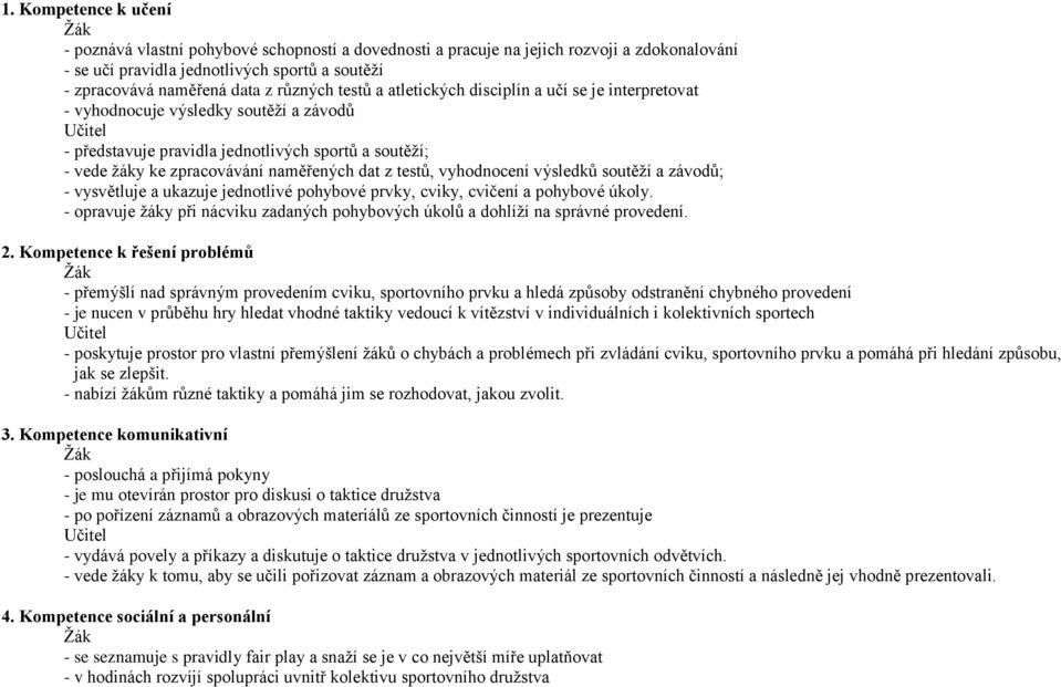 dat z testů, vyhodnocení výsledků soutěží a závodů; - vysvětluje a ukazuje jednotlivé pohybové prvky, cviky, cvičení a pohybové úkoly.