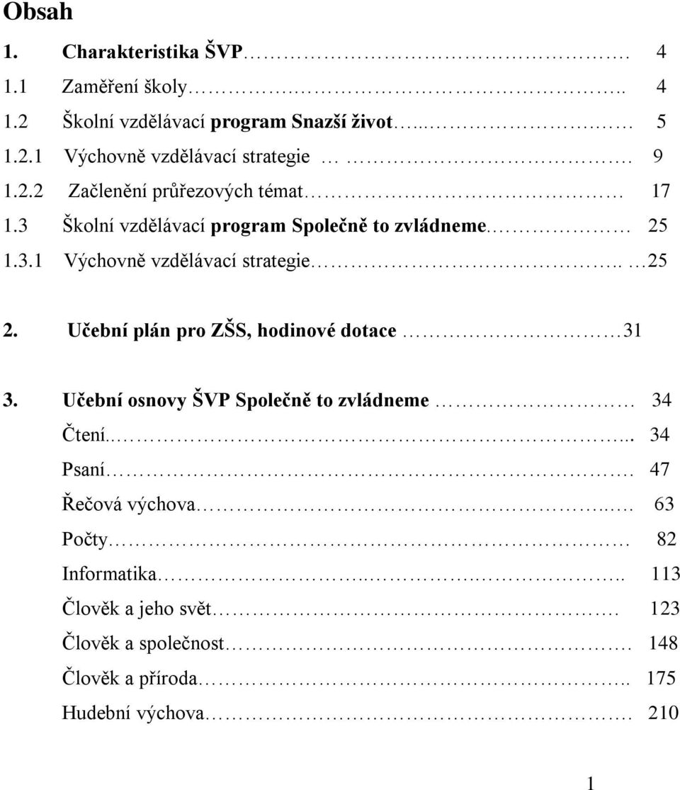 . 25 2. Učební plán pro ZŠS, hodinové dotace 31 3. Učební osnovy ŠVP Společně to zvládneme 34 Čtení..... 34 Psaní. 47 Řečová výchova.