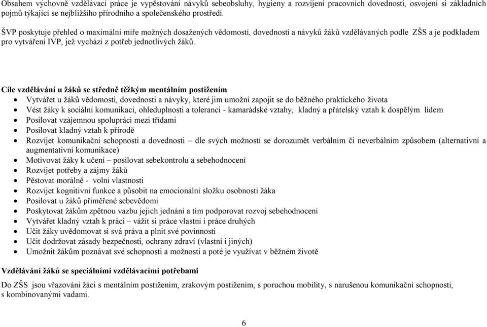 ŠVP poskytuje přehled o maximální míře možných dosažených vědomostí, dovedností a návyků žáků vzdělávaných podle ZŠS a je podkladem pro vytváření IVP, jež vychází z potřeb jednotlivých žáků.