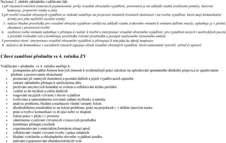 při tvorbě vizuálně obrazných vyjádření se vědomě zaměřuje na projevení vlastních životních zkušeností i na tvorbu vyjádření, která mají komunikační účinky pro jeho nejbližší sociální vztahy 3.