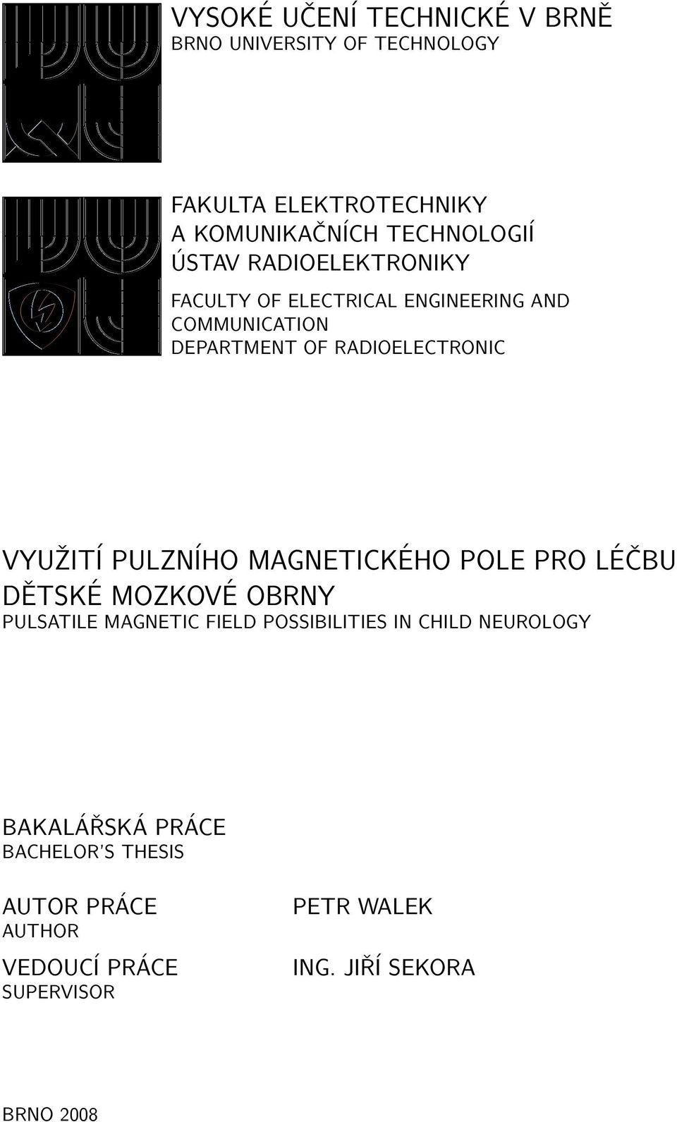 PULZNÍHO MAGNETICKÉHO POLE PRO LÉČBU DĚTSKÉ MOZKOVÉ OBRNY PULSATILE MAGNETIC FIELD POSSIBILITIES IN CHILD