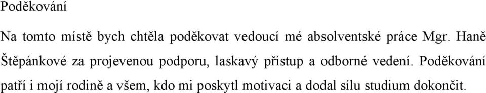 Haně Štěpánkové za projevenou podporu, laskavý přístup a