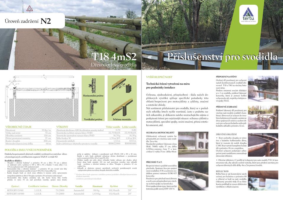 cm s jádrem ze zinkované oceli o u C (50 x 100 x 50 a tloušťce 5 mm), délce 2 m (70 cm nadzemní část / 130 podzemní část) - Horizontální lišty z dřevěné kulatiny* o průměru 18 cm; rovněž tyto lišty