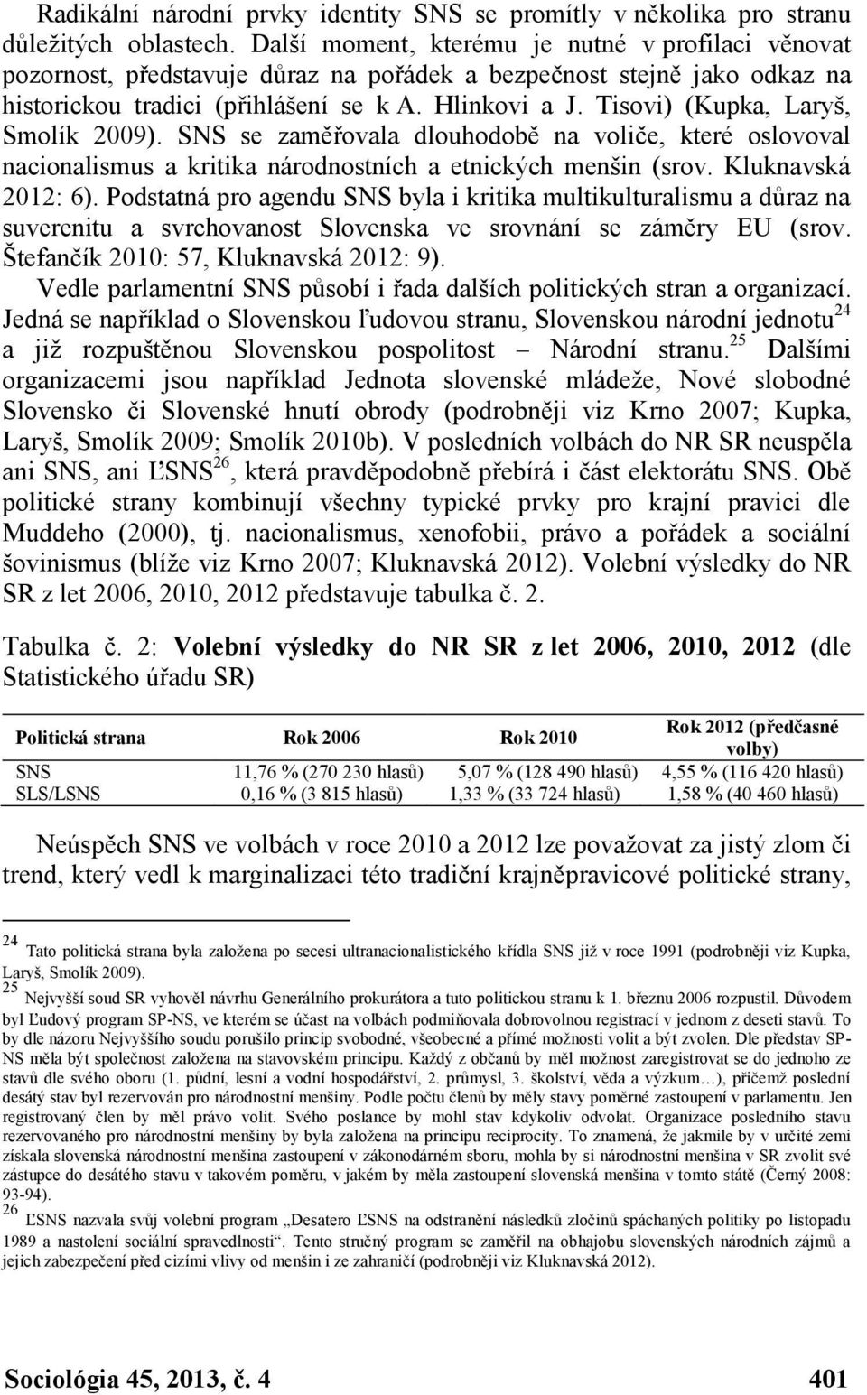 Tisovi) (Kupka, Laryš, Smolík 2009). SNS se zaměřovala dlouhodobě na voliče, které oslovoval nacionalismus a kritika národnostních a etnických menšin (srov. Kluknavská 2012: 6).