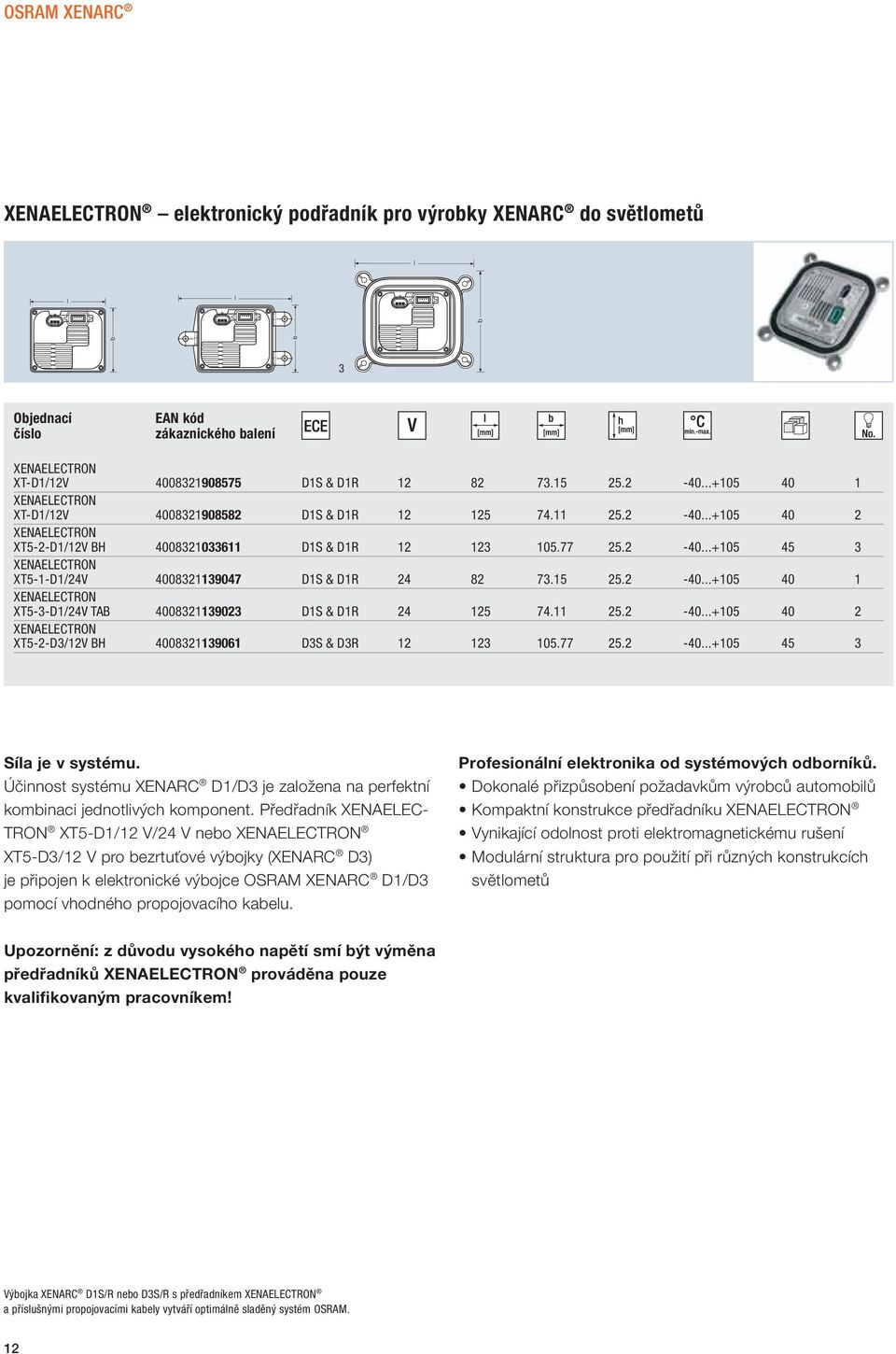 15 25.2-40...+105 40 1 XENAELECTRON XT5-3-D1/24V TAB 4008321139023 D1S & D1R 24 125 74.11 25.2-40...+105 40 2 XENAELECTRON XT5-2-D3/12V BH 4008321139061 D3S & D3R 12 123 105.77 25.2-40...+105 45 3 Síla je v systému.
