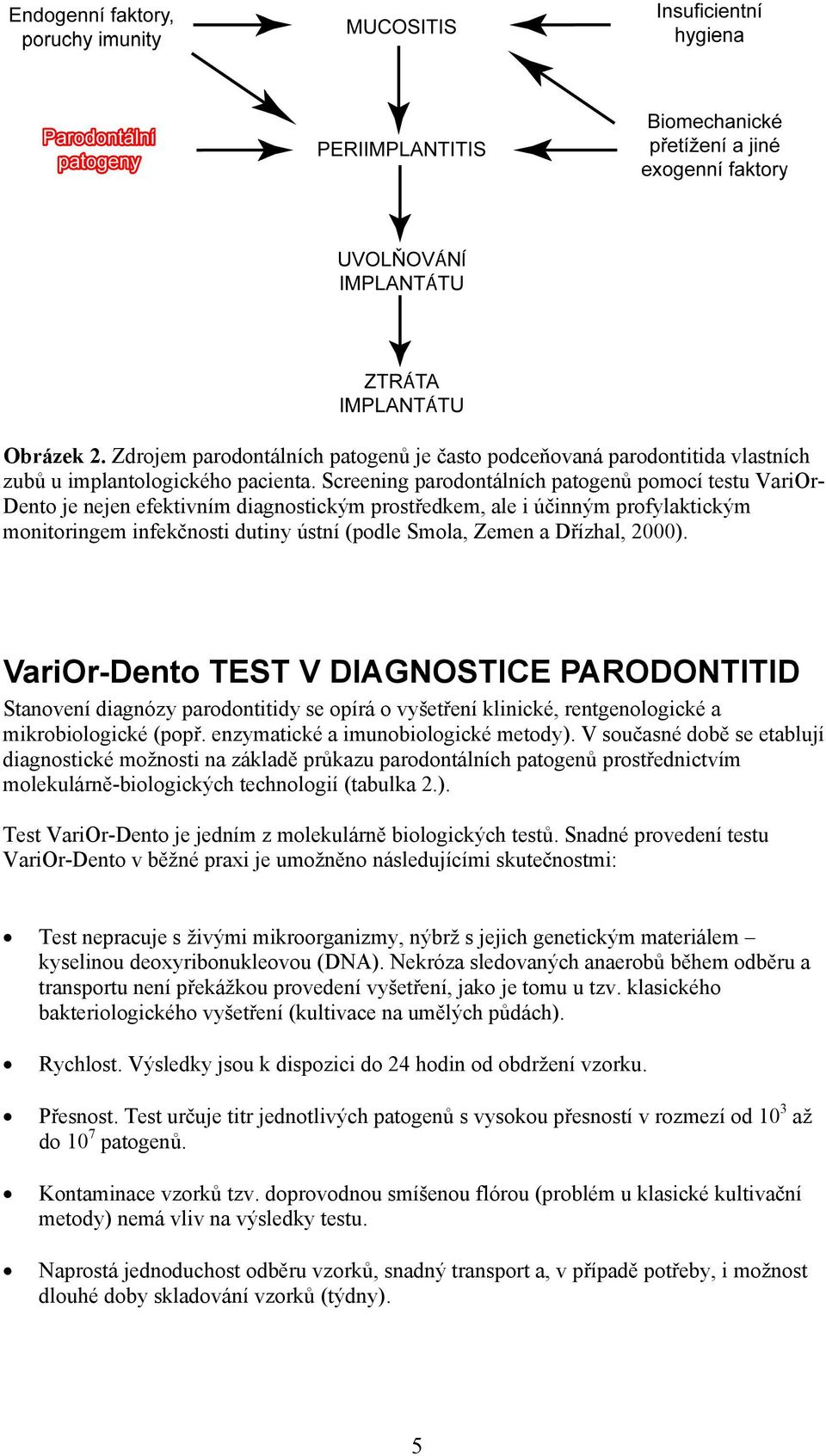 Dřízhal, 2000). VariOrDento TEST V DIAGNOSTICE PARODONTITID Stanovení diagnózy parodontitidy se opírá o vyšetření klinické, rentgenologické a mikrobiologické (popř.