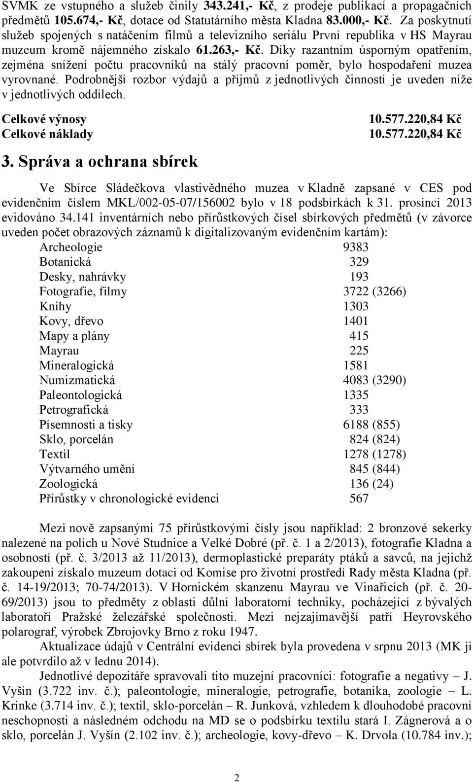 Díky razantním úsporným opatřením, zejména snížení počtu pracovníků na stálý pracovní poměr, bylo hospodaření muzea vyrovnané.