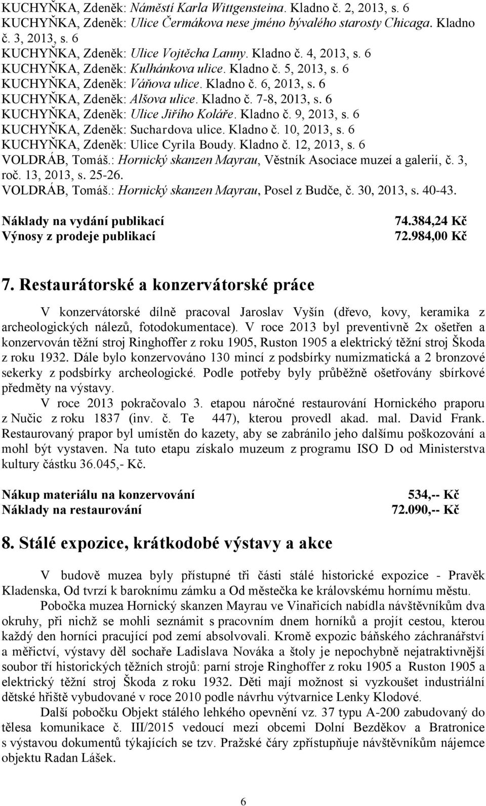 6 KUCHYŇKA, Zdeněk: Alšova ulice. Kladno č. 7-8, 2013, s. 6 KUCHYŇKA, Zdeněk: Ulice Jiřího Koláře. Kladno č. 9, 2013, s. 6 KUCHYŇKA, Zdeněk: Suchardova ulice. Kladno č. 10, 2013, s.