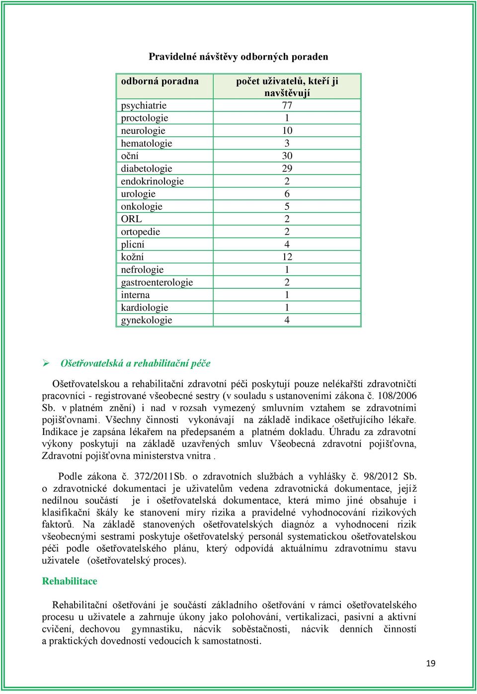 péči poskytují pouze nelékařští zdravotničtí pracovníci - registrované všeobecné sestry (v souladu s ustanoveními zákona č. 108/2006 Sb.