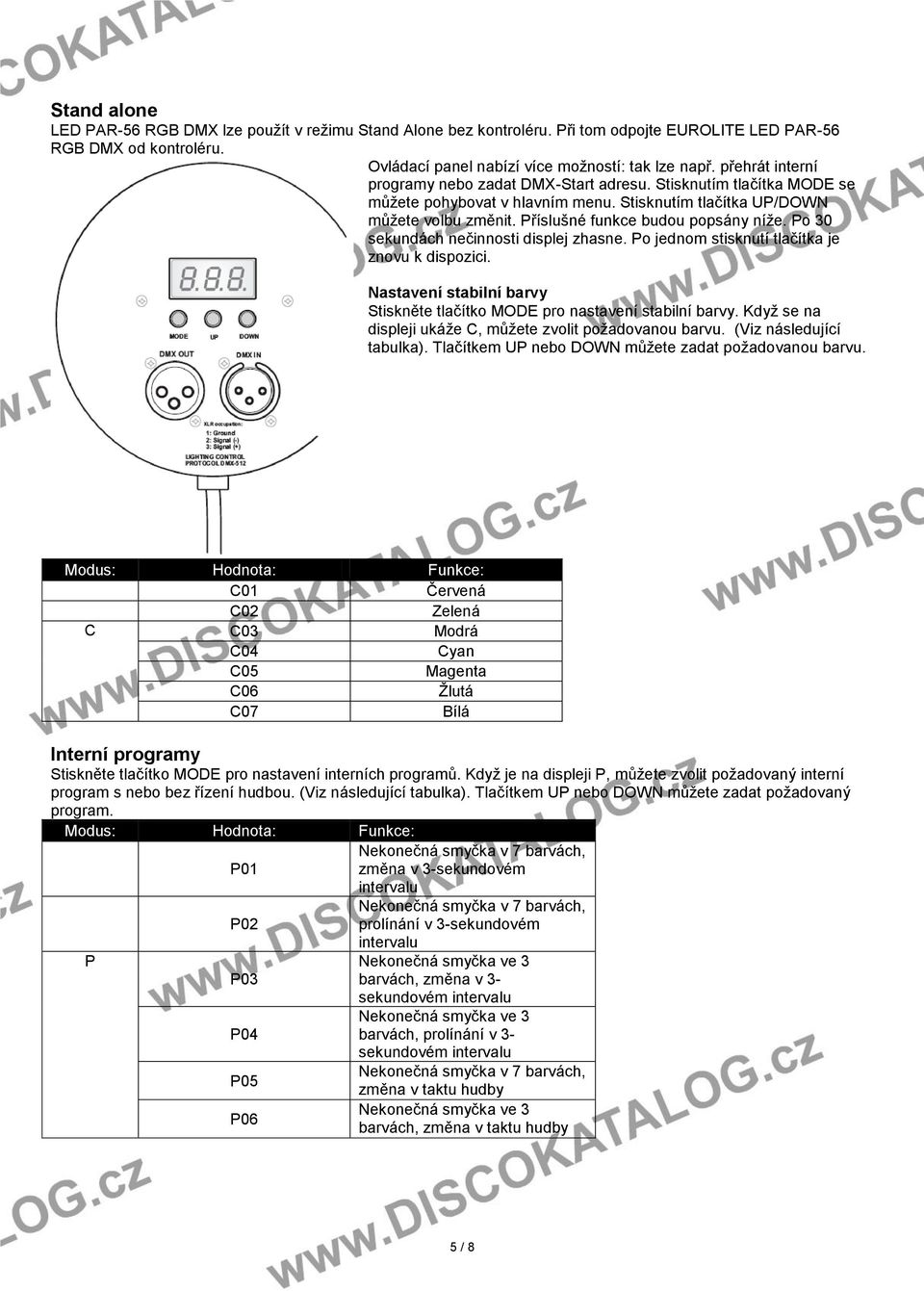 Po 30 sekundách nečinnosti displej zhasne. Po jednom stisknutí tlačítka je znovu k dispozici. Nastavení stabilní barvy Stiskněte tlačítko MODE pro nastavení stabilní barvy.