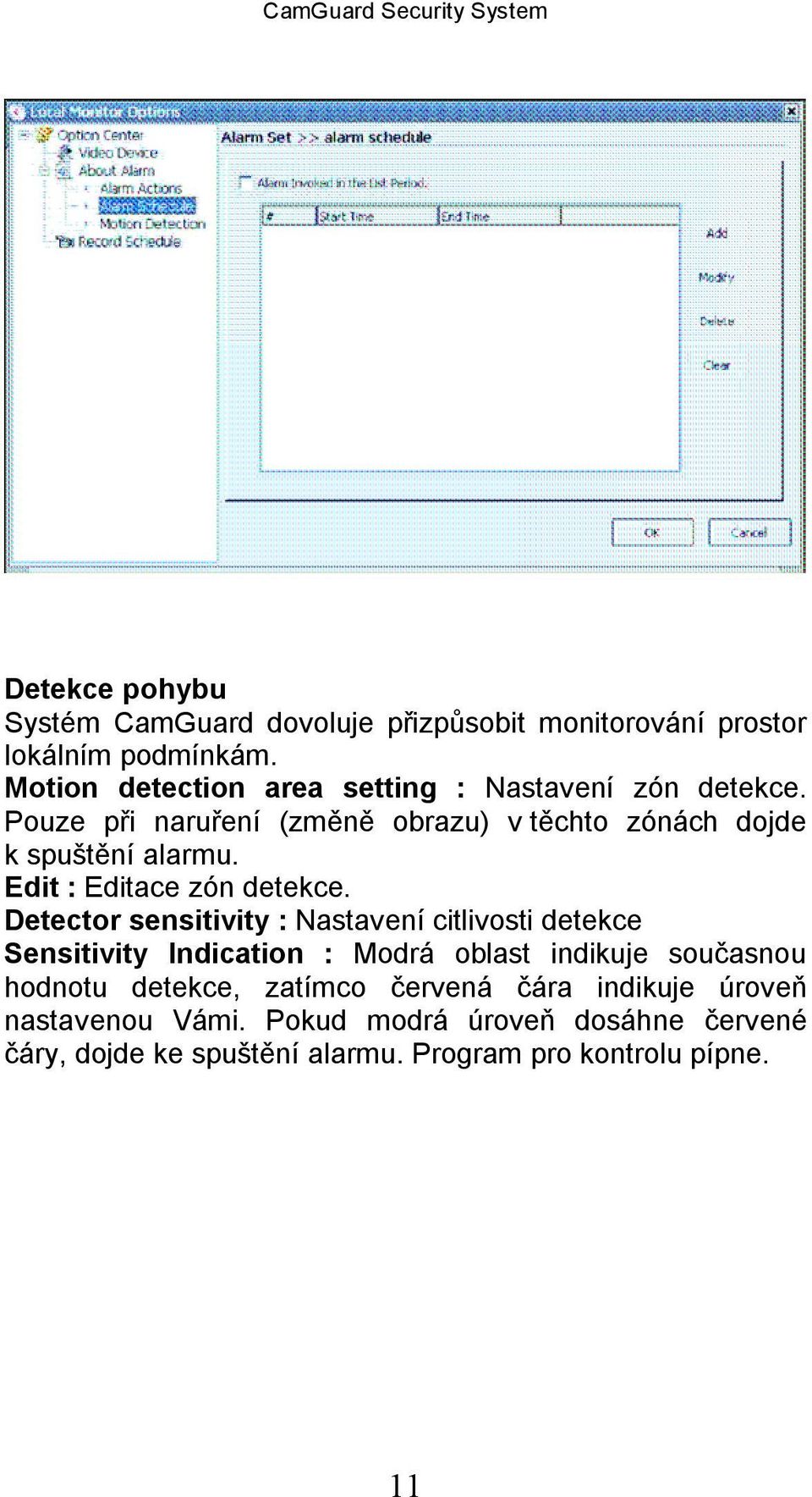 Edit : Editace zón detekce.