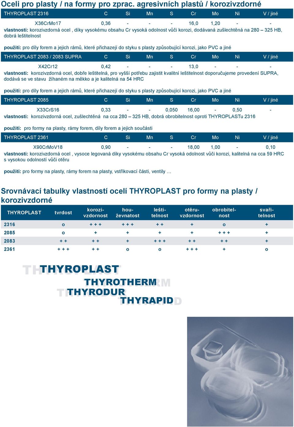 zušlechtěná na 280 325 HB, dobrá leštitelnost použití: pro díly forem a jejich rámů, které přichazejí do styku s plasty způsobující korozi, jako PVC a jiné 2083 / 2083 SUPRA C Si Mn S Cr Mo Ni V /